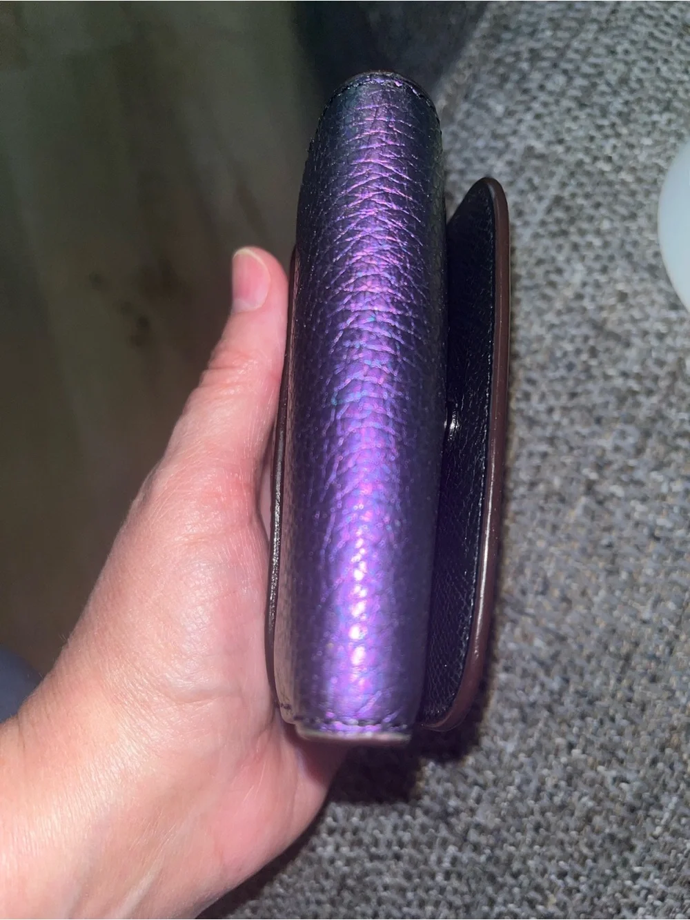 Coach Metallic Purple Pebbled Leather Compact Wallet